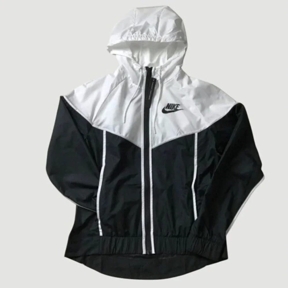 Nike Windrunner Jacket Womens Medium Black White Excellent Hooded Zip 883495